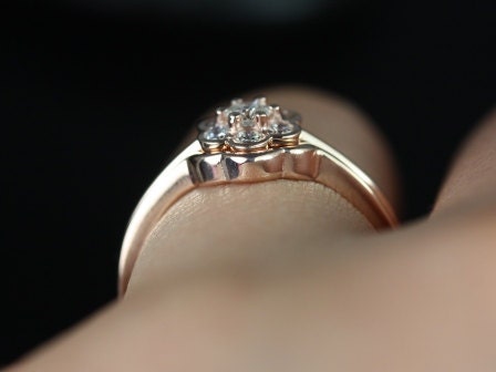Ready to Ship Daisy 14kt Rose Gold Diamond WITHOUT Milgrain Flower Cluster Bridal Set - Rosados Box