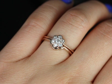 Ready to Ship Daisy 14kt Rose Gold Diamond WITHOUT Milgrain Flower Cluster Bridal Set - Rosados Box