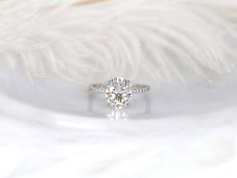 3ct Darcy 10x8mm 14kt Gold Moissanite Diamond Ultra Dainty Pave Oval Solitaire Ring