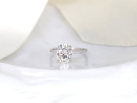 3ct Darcy 10x8mm 14kt Gold Moissanite Diamond Ultra Dainty Pave Oval Solitaire Ring