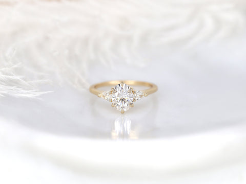 1.50cts Kinsley 8x6mm 14kt Gold Moissanite Diamond Three Stone Oval Ring - Rosados Box