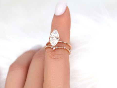 2.80ct Raven 14x7mm & Callisto 14kt Gold Moissanite Marquise Solitaire Bridal Set - Rosados Box