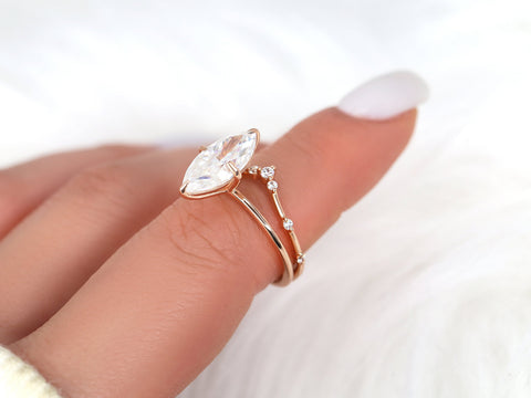 2.80ct Raven 14x7mm & Callisto 14kt Gold Moissanite Marquise Solitaire Bridal Set - Rosados Box