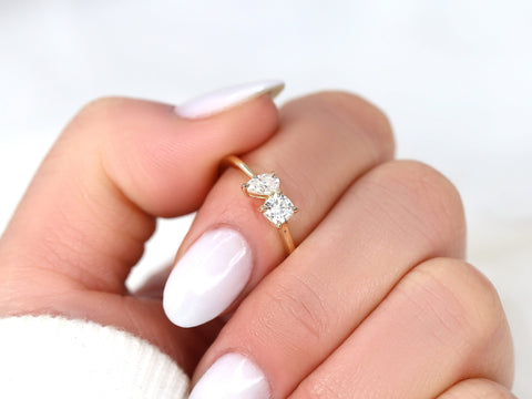 0.50ct Gemella 5x3mm + 4mm 14kt Gold Diamond Toi Et Moi Ring - Rosados Box