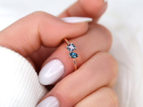 0.65cts Gemella 5x3mm + 4mm 14kt Gold Alexandrite Topaz Toi Et Moi Ring - Rosados Box