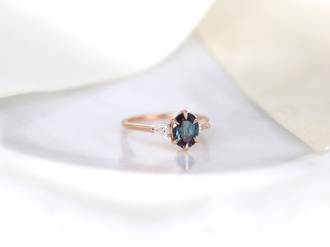 Kinsley 8x6mm 14kt Gold Alexandrite Diamonds Three Stone Oval Ring - Rosados Box