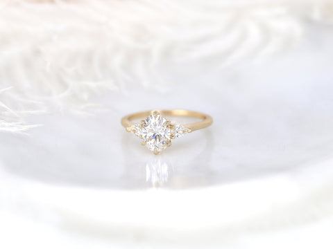 1.50cts Kinsley 8x6mm 14kt Gold Moissanite Diamond Three Stone Oval Ring - Rosados Box