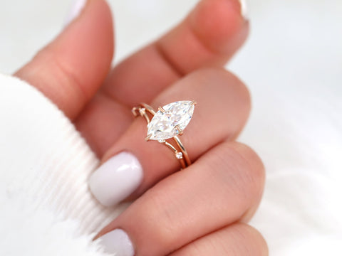 2.80ct Raven 14x7mm & Callisto 14kt Gold Moissanite Marquise Solitaire Bridal Set - Rosados Box