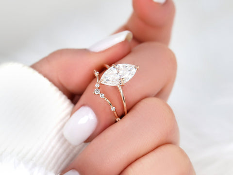 2.80ct Raven 14x7mm & Callisto 14kt Gold Moissanite Marquise Solitaire Bridal Set - Rosados Box
