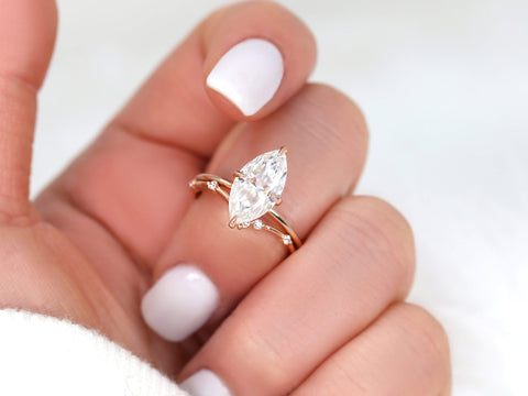 2.80ct Raven 14x7mm & Callisto 14kt Gold Moissanite Marquise Solitaire Bridal Set - Rosados Box