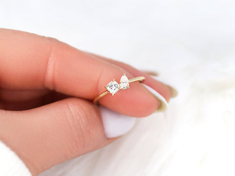 0.50ct Gemella 5x3mm + 4mm 14kt Gold Diamond Toi Et Moi Ring - Rosados Box