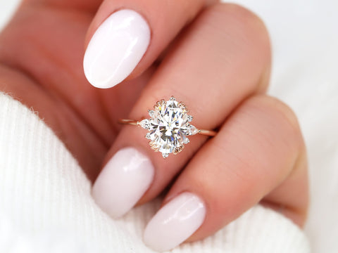 2.50ct Elsa 10x7mm 14kt Moissanite Diamonds Cluster Ring - Rosados Box