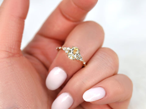 1.38ct Ready to Ship Aspen 14kt Gold Champagne Sapphire Diamond Oval Cluster Ring - Rosados Box