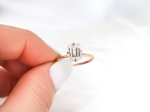 1.75cts Ruth 8x6mm 14kt Rose Gold Moissanite Emerald Cut Solitaire Ring - Rosados Box