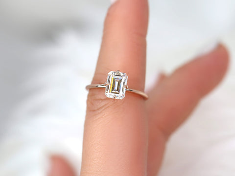 1.75cts Ruth 8x6mm 14kt Rose Gold Moissanite Emerald Cut Solitaire Ring - Rosados Box