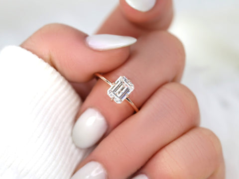 1.75cts Ruth 8x6mm 14kt Rose Gold Moissanite Emerald Cut Solitaire Ring - Rosados Box