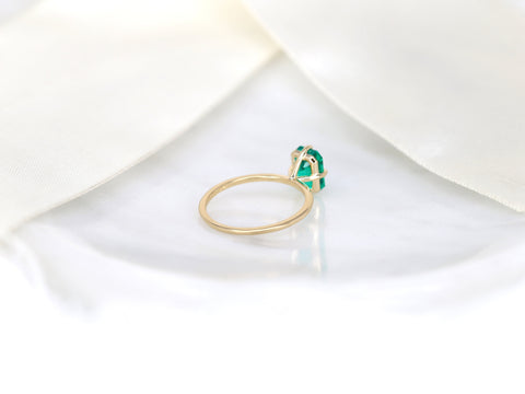 Ruth 8x6mm 14kt Gold Green Emerald Talon Prong Emerald Cut Solitaire Ring - Rosados Box