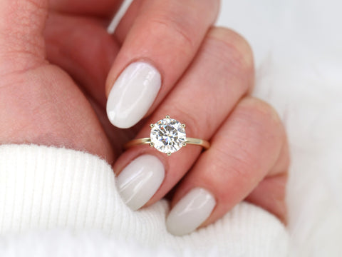 2ct Elaine 8mm 14kt Gold Moissanite Talon Six Prong Round Solitaire Ring