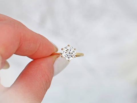 2ct Elaine 8mm 14kt Gold Moissanite Talon Six Prong Round Solitaire Ring