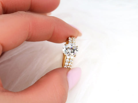 2ct Sally 9x7mm 14kt Gold Moissanite Minimalist Oval Solitaire Bridal Set - Rosados Box