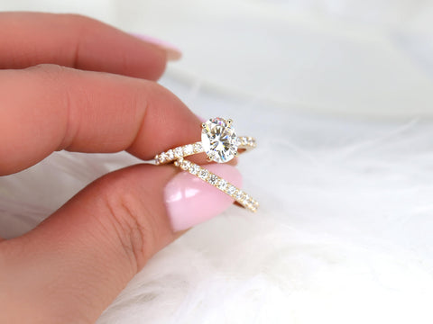 2ct Sally 9x7mm 14kt Gold Moissanite Minimalist Oval Solitaire Bridal Set - Rosados Box