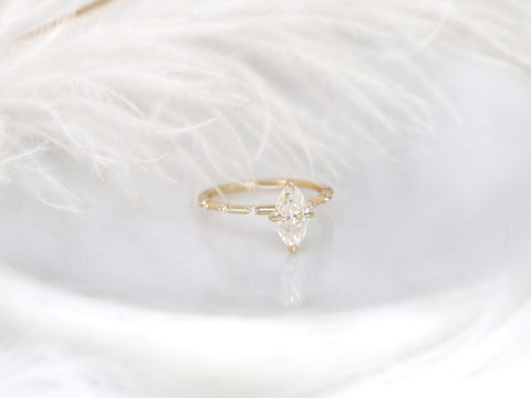 1ct Arya 10x5mm 14kt Gold Moissanite Diamond Marquise Solitaire Engagement Ring - Rosados Box