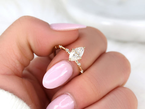 1ct Arya 10x5mm 14kt Gold Moissanite Diamond Marquise Solitaire Engagement Ring - Rosados Box