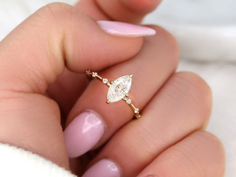 1ct Arya 10x5mm 14kt Gold Moissanite Diamond Marquise Solitaire Engagement Ring - Rosados Box