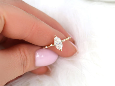 1ct Arya 10x5mm 14kt Gold Moissanite Diamond Marquise Solitaire Engagement Ring - Rosados Box
