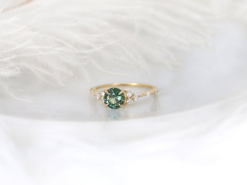 1.46ct Ready to Ship Anastasia 14kt Gold Green Tea Teal Sapphire Diamond Round Cluster Ring - Rosados Box