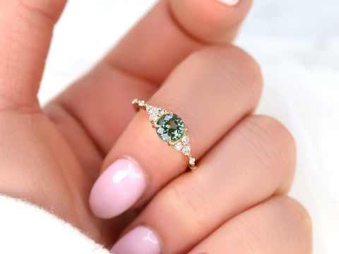 1.46ct Ready to Ship Anastasia 14kt Gold Green Tea Teal Sapphire Diamond Round Cluster Ring - Rosados Box