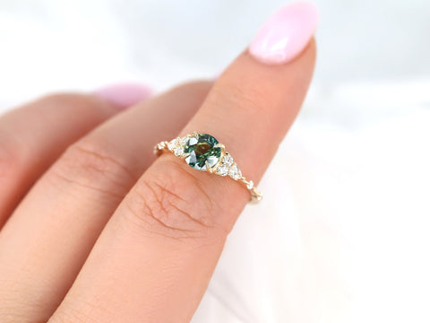 1.46ct Ready to Ship Anastasia 14kt Gold Green Tea Teal Sapphire Diamond Round Cluster Ring