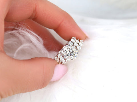 2.50ct Brooklyn 10x7mm 14kt Gold Moissanite Oval Solitaire TRIO Bridal Set - Rosados Box