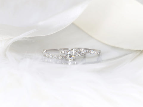 2.50ct Brooklyn 10x7mm 14kt Gold Moissanite Oval Solitaire TRIO Bridal Set - Rosados Box