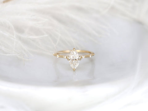 1ct Arya 10x5mm 14kt Gold Moissanite Diamond Marquise Solitaire Engagement Ring - Rosados Box