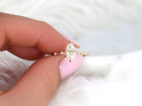 1ct Arya 10x5mm 14kt Gold Moissanite Diamond Marquise Solitaire Engagement Ring - Rosados Box