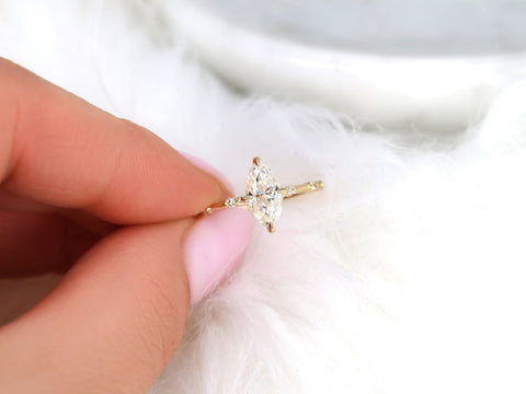 1ct Arya 10x5mm 14kt Gold Moissanite Diamond Marquise Solitaire Engagement Ring - Rosados Box