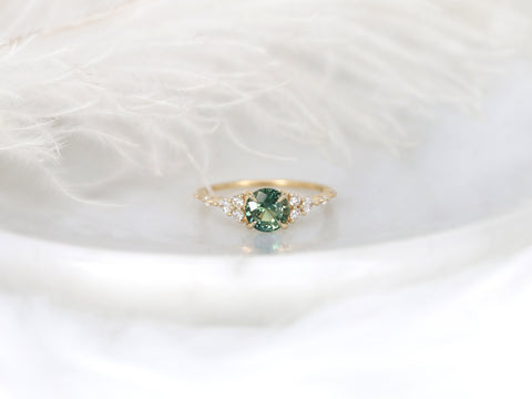 1.46ct Ready to Ship Anastasia 14kt Gold Green Tea Teal Sapphire Diamond Round Cluster Ring - Rosados Box