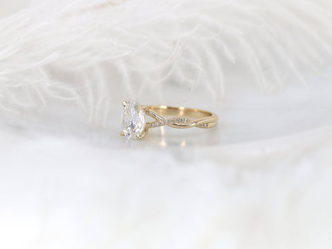 2ct Petite Tilly 9x7mm 14kt Gold Moissanite Diamond Twisted Crossover Oval Engagement Ring - Rosados Box