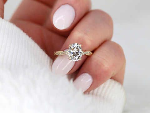 2ct Petite Tilly 9x7mm 14kt Gold Moissanite Diamond Twisted Crossover Oval Engagement Ring - Rosados Box