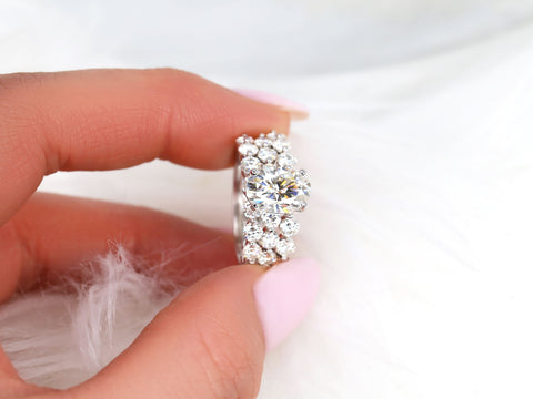 2.50ct Brooklyn 10x7mm 14kt Gold Moissanite Oval Solitaire TRIO Bridal Set - Rosados Box