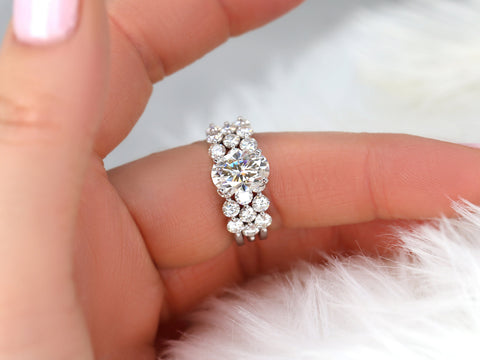 2.50ct Brooklyn 10x7mm 14kt Gold Moissanite Oval Solitaire TRIO Bridal Set - Rosados Box