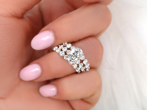 2.50ct Brooklyn 10x7mm 14kt Gold Moissanite Oval Solitaire TRIO Bridal Set - Rosados Box