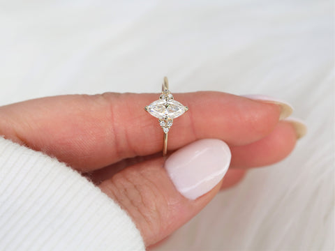 1ct Charlie 10x5mm 14kt Gold Moissanite Diamonds Dainty Cluster Ring - Rosados Box
