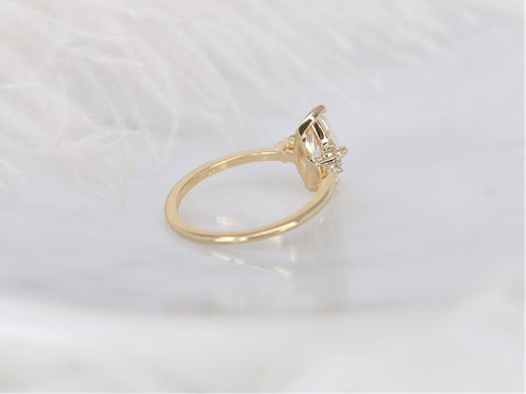 1ct Charlie 10x5mm 14kt Gold Moissanite Diamonds Dainty Cluster Ring - Rosados Box