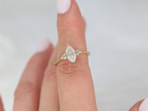 1ct Charlie 10x5mm 14kt Gold Moissanite Diamonds Dainty Cluster Ring - Rosados Box