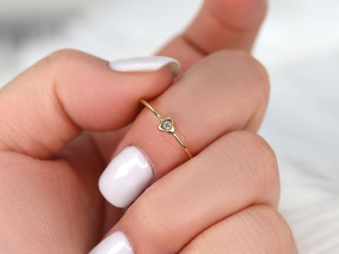 Ultra Petite Triage 14kt Gold Dainty Diamond Stacking Ring - Rosados Box