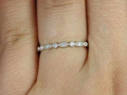 Ready to Ship Gwen 14kt White Gold WITH Milgrain Diamond FULL Eternity Ring - Rosados Box