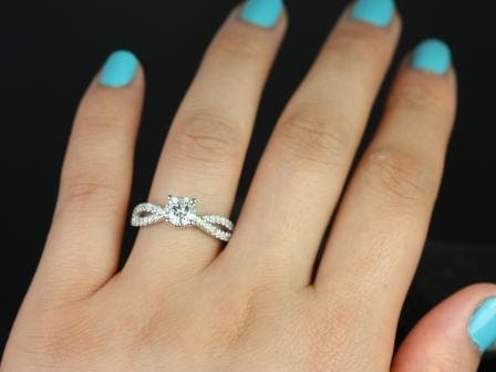 Ready to Ship Karina 6mm 14kt YELLOW Gold Forever One Moissanite Diamonds Crossover Pave Twist Round Engagement Ring - Rosados Box