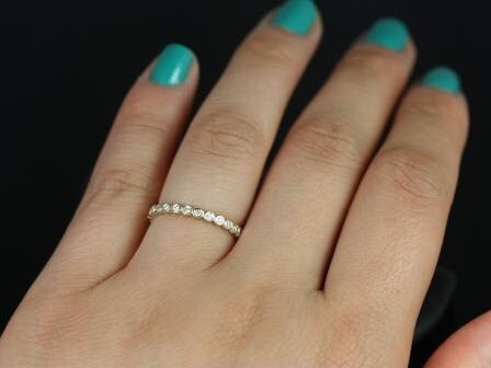 Petite Bubbles 14kt Yellow Gold Diamonds Bezel WITHOUT Milgrain ALMOST Eternity Ring Dainty Ring - Rosados Box